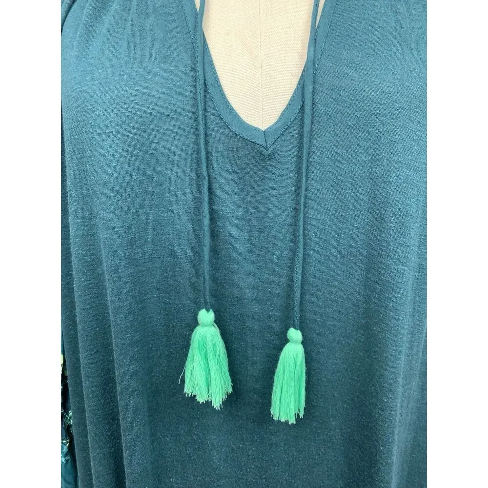 Free People Mix It Up Tunic Dress Balloon Sleeve Teal Blue Green Size S BNWT